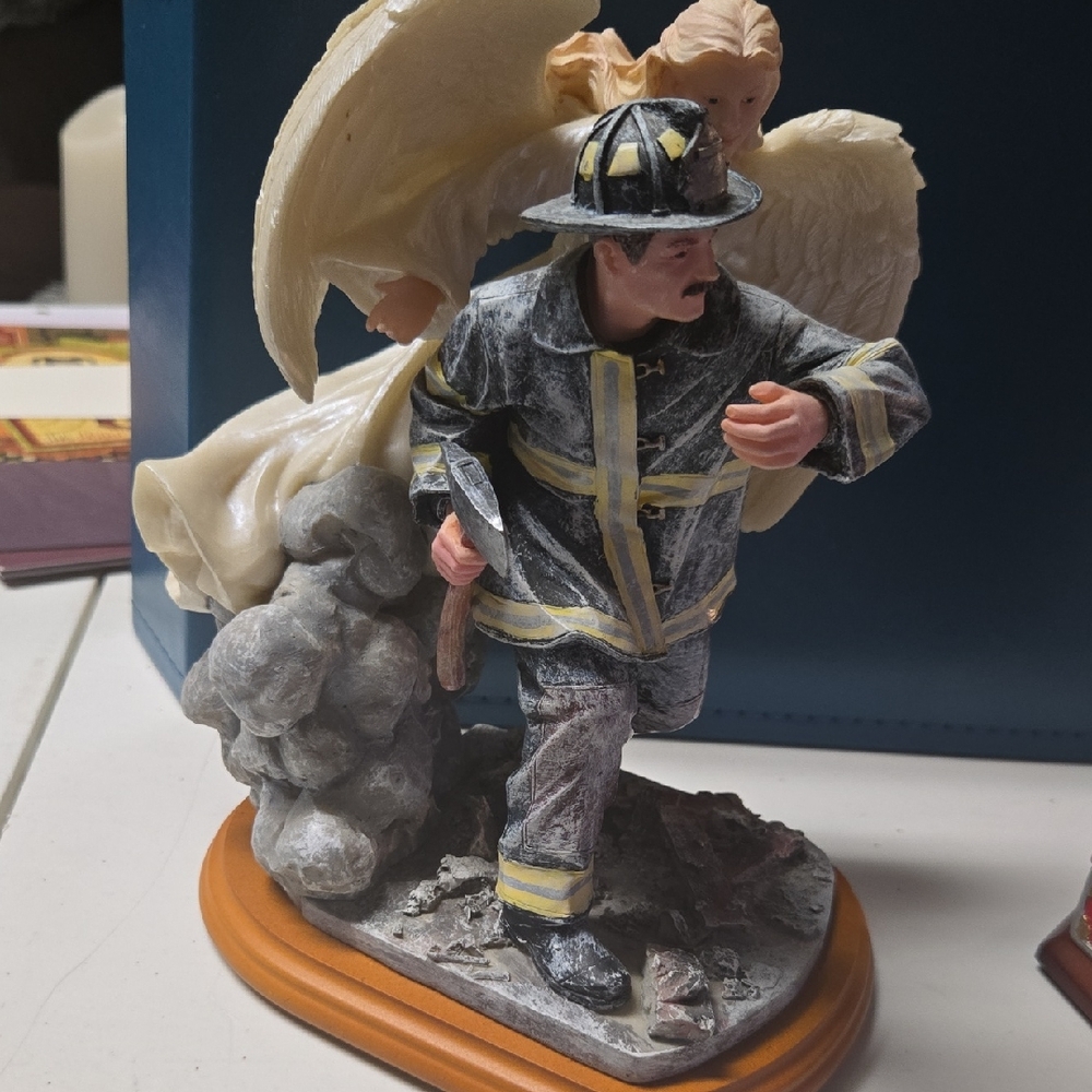 Firefighter and Angel Figurine - Gray and Gold